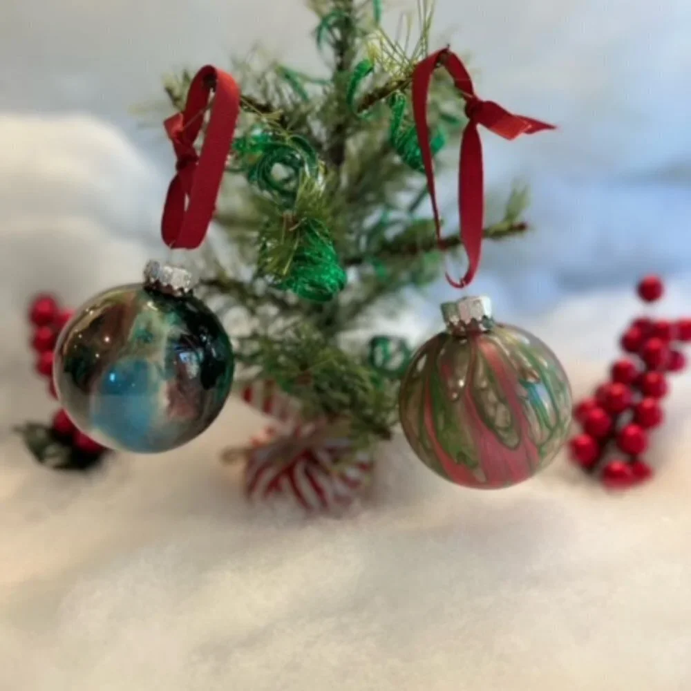 Unique Hand Painted & Sealed Christmas Ornaments, plastic SET of 4